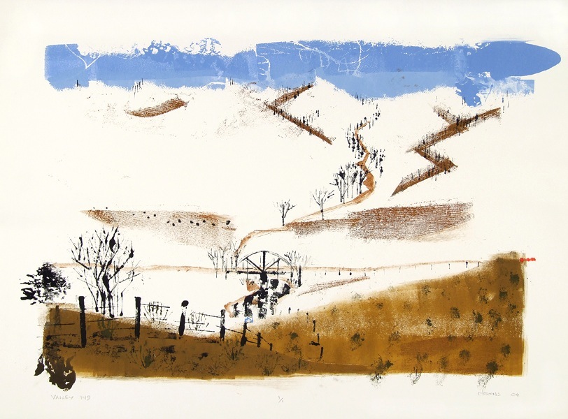 "Valley 149" is a view from the small mountain above the Jentel Ranch where I spent a month long residency in November-December 2004. The view is looking across the valley past the railway flat car bridge over the little creek that ran just outside my studio ( just out of view to the right). Most of my Wyoming landscapes of the time contain the relevant route number in the title, and I could easily spend another year eyeballing through the other numbers.